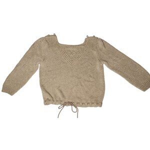 Weathervane 80s Hand Knit Cropped Heavy Sweater Size L Drawstring Silky Cottage